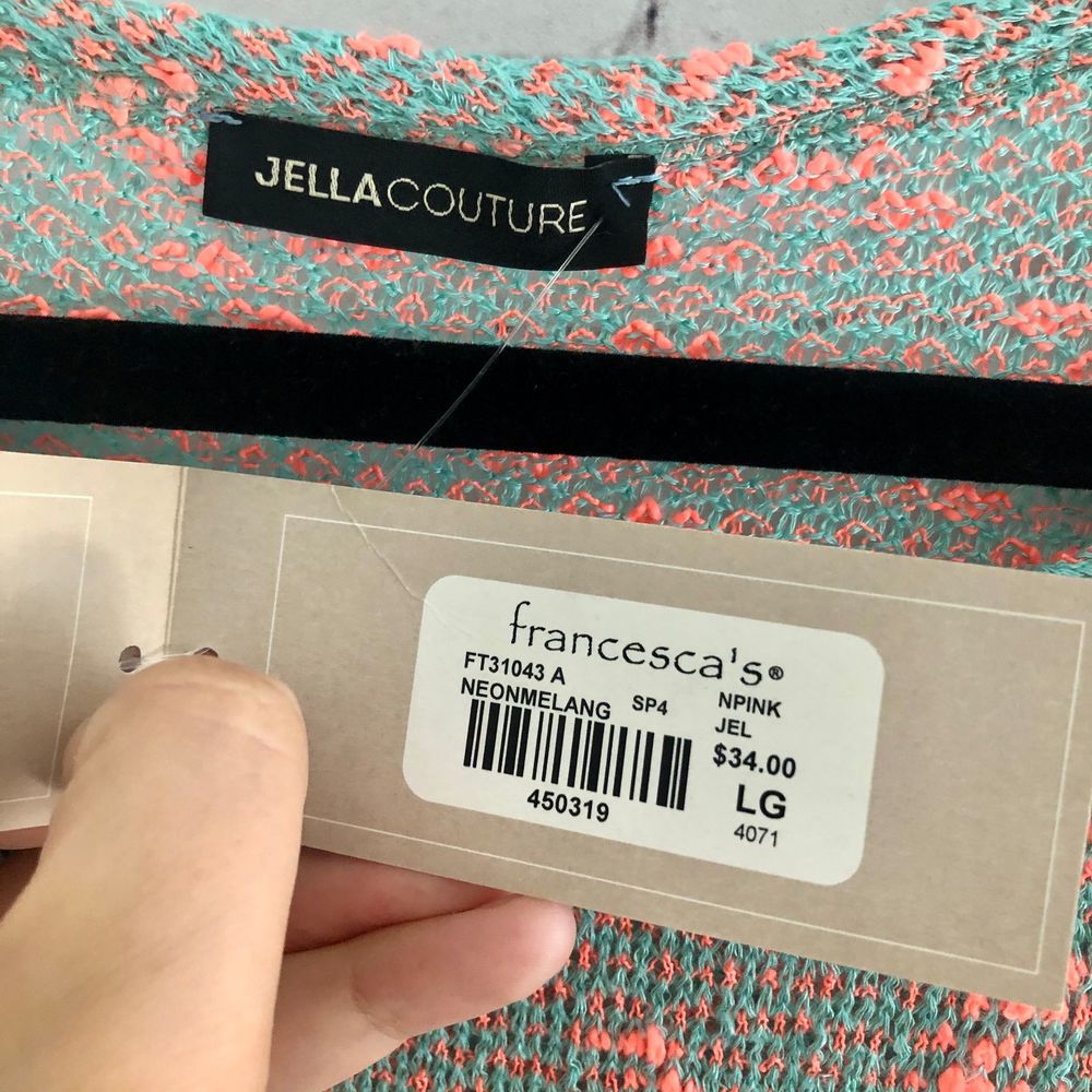 NWT L Francesca's Boutique Mint /Pink Knit Sweater - Picture 2 of 8